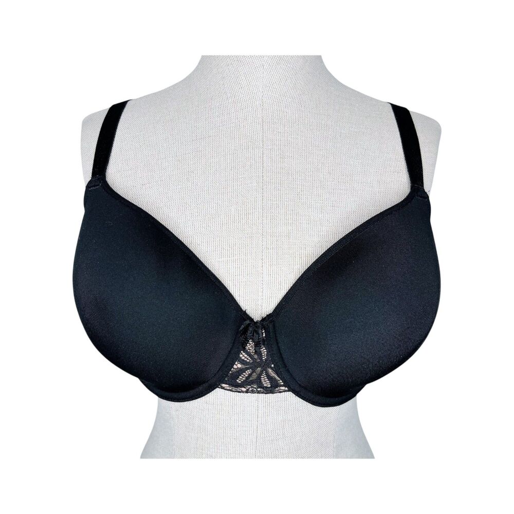 Wacoal All Dressed Up T-Shirt Bra sz 38DD * Black & Beige Nude Lace Smooth Cup